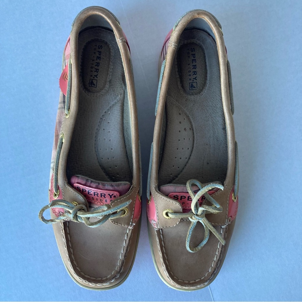 Sperry Leather Women Plaid Boat Shoes‎ Loafers Pink and Tan Size 8 - Picture 10 of 11